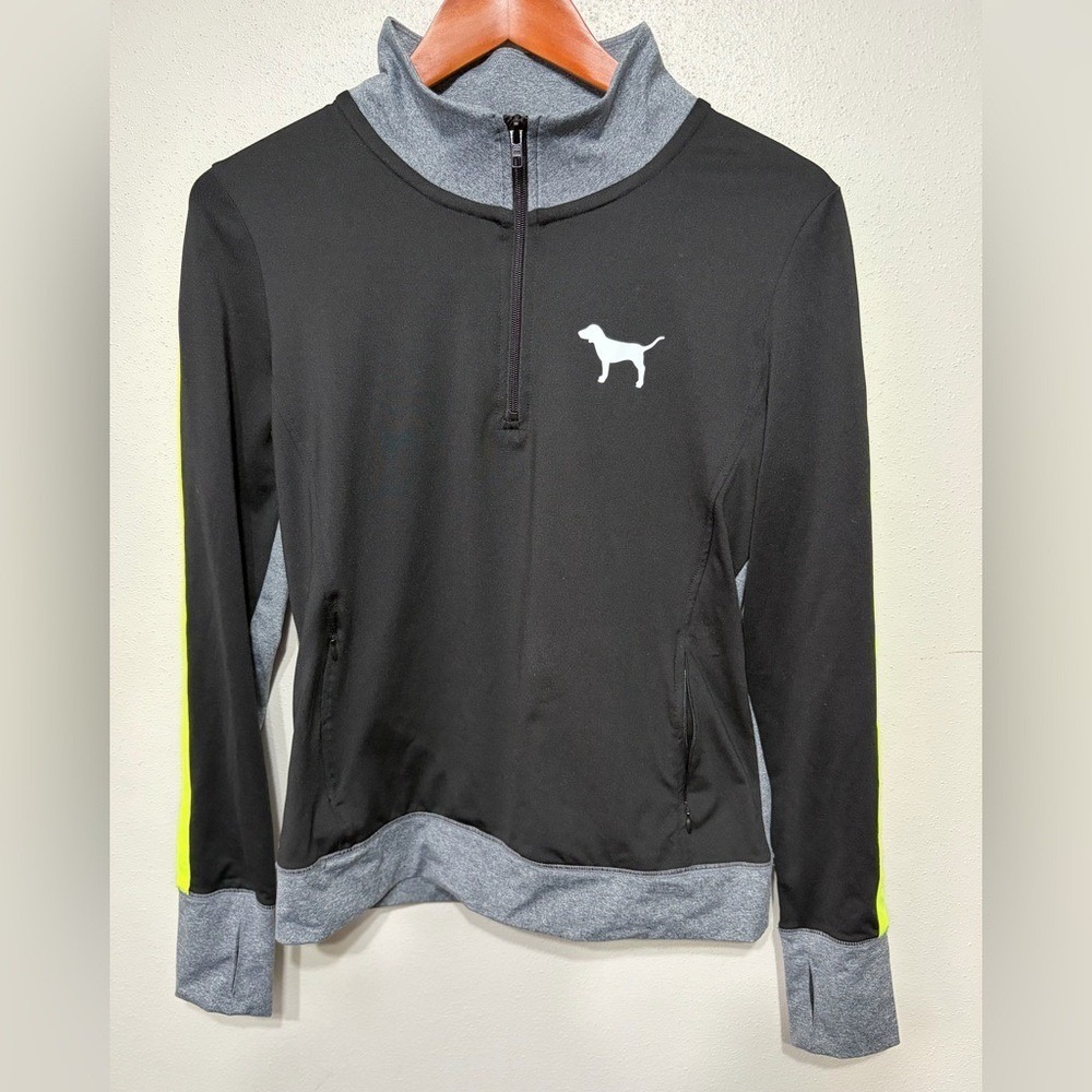 PINK Victoria's Secret Black and Gray Quarter-Zip Top